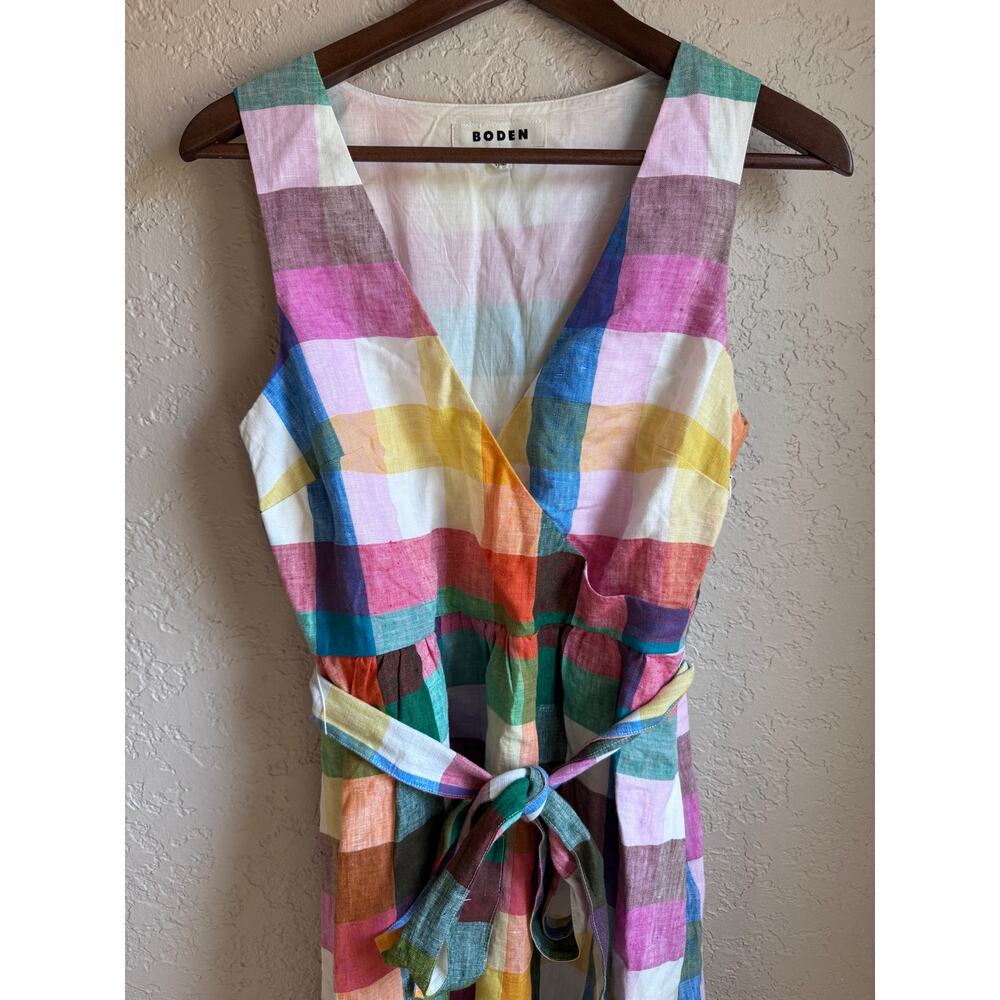 Boden multicolor gingham linen midi dress - Picture 5 of 9